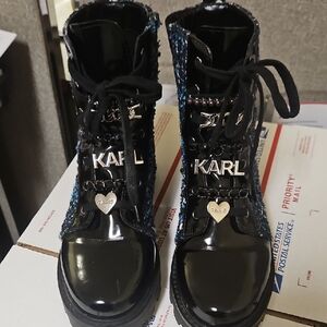 Karl Lagerfeld Black and Blue Textured Boots